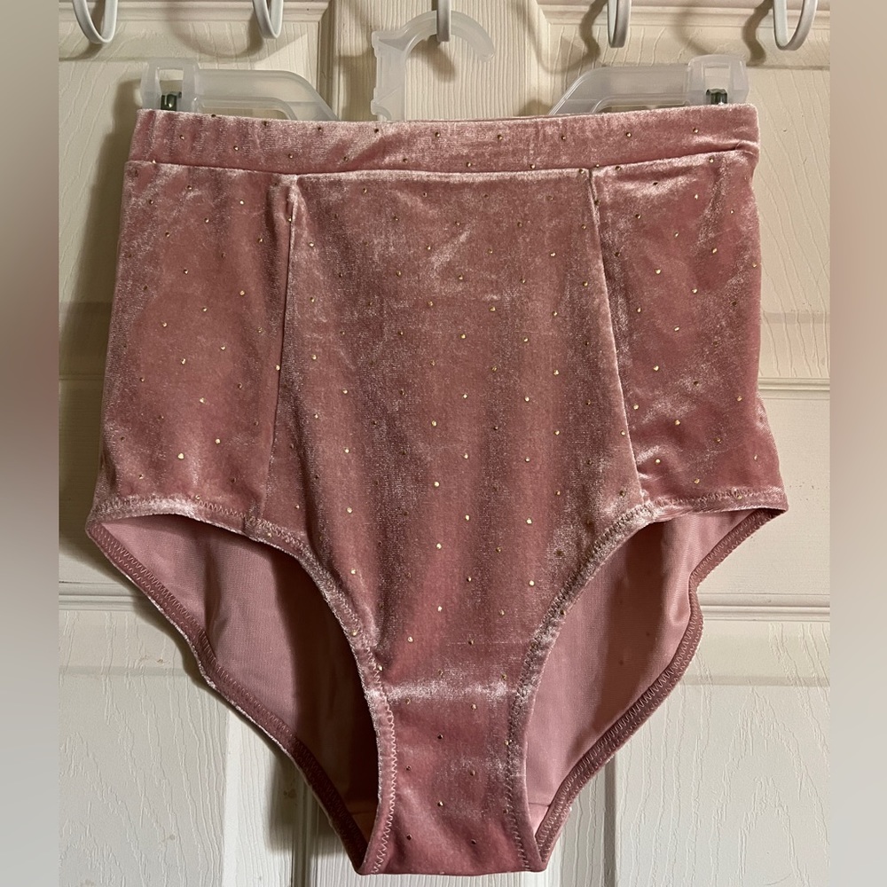 Free people combo blush panty velvet with gold polka dots